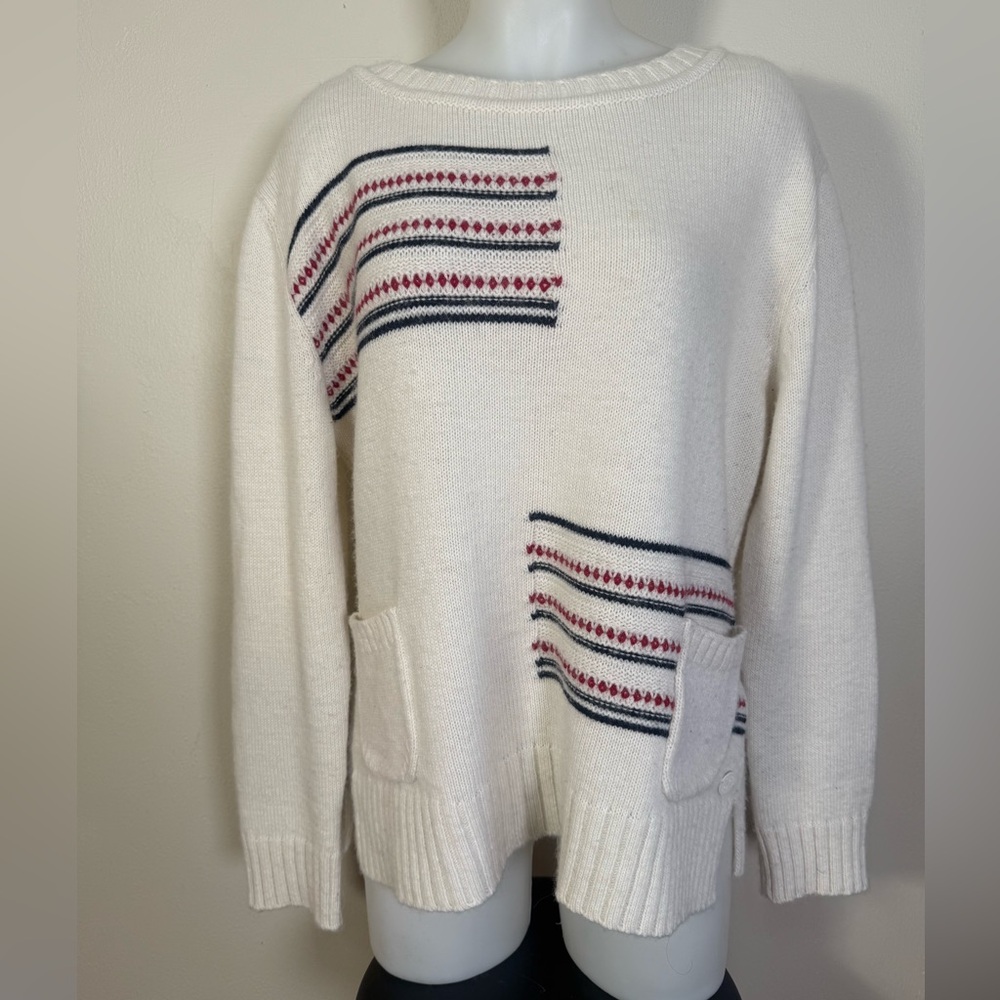 Barbour Coastal Collection UK16 Cashmere Blend Pockets White Large Sweater Knit